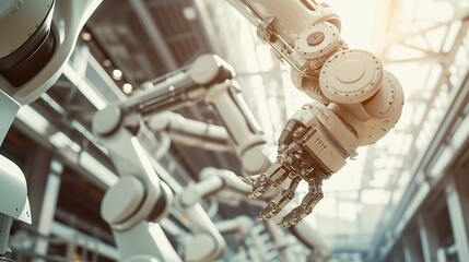 Leinwandbilder - Generative AI : Mechanized industry robot and robotic arms for assembly in factory production . 