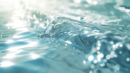 Poster - Generative AI : De-focused blurred transparent blue colored clear calm water surface texture with splashes