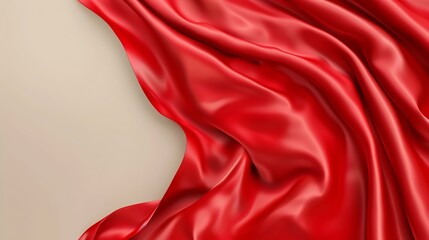 Poster - Generative AI : Flying red silk textile fabric flag background.