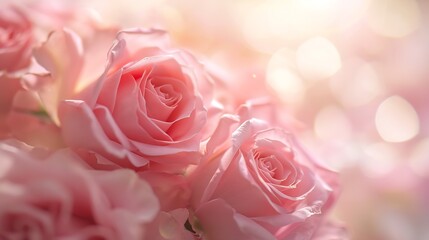 Leinwandbilder - Generative AI : Roses flower as smooth and soft, pink tone with blurred bokeh for greeting