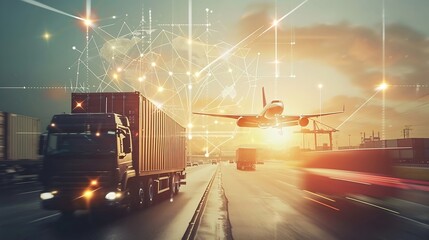 Poster - Generative AI : Technology Digital Future of Cargo Containers Logistics Transport Concept