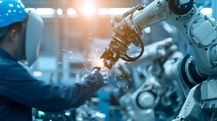 Leinwandbilder - Generative AI : Manager engineer check and control automation robot arms machine in intelligent factory industrial 