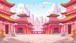 cartoon illustration Ancient temples. Chinese New Year.