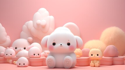 Wall Mural - Plain background with 3D,rendered cute and soft shapes , Plain background, 3D,rendered, cute, soft shapes