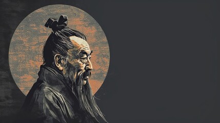 Wall Mural - Confucius Philosopher Artwork: Minimal Design with Text Space