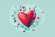 Illustration Of A Heart With Musical Notes Around It, Valentine's Day, Flat Illustration