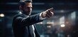 © original logo - A businessman wearing a black suit is pointing forward. generative AI