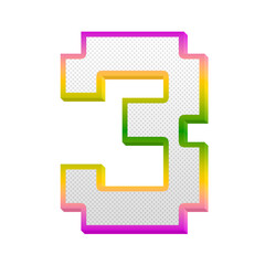 Fototapete - Gaming pop number 3 three isolated on transparent background. This is a part of a set which also includes letters and symbols