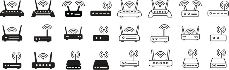 Poster - Set of Routers icons in flat styles editable stock. Broadband vectors illustration pictogram on transparent background. Internet connection business concept. Flat icons for mobile apps and websites.