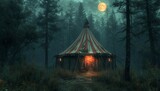 Fototapeta  - A Circus Tent in the Woods on a Full Moon Night Generative AI