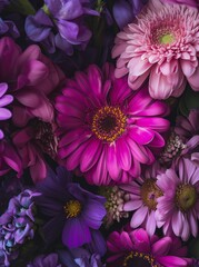 Wall Mural - Close up of a variety of purple flowers