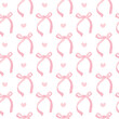 © Natsicha - cute coquette aesthetic pattern seamless pink ribbon bow isolated on white background