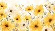 Yellow floral background. Watercolor simple flowers.