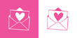 Logo del día de San Valentín. Mensaje de amor. Silueta de corazón en carta en sobre abierto para su uso en felicitaciones y tarjetas