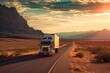 Majestic scene capturing a transport semi-truck effortlessly crossing the expansive terrain of the southwest United States, a representation of logistics, freight and delivery, Generative AI