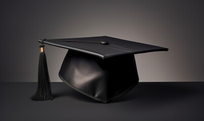 Wall Mural - A black graduation cap in the photo on a black background. generative AI