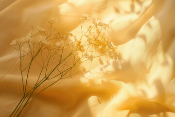 Poster - Delicate plant on a soft cotton fabric. Background image. Created with Generative AI technology