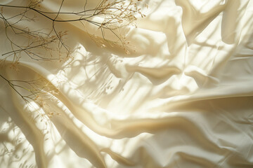 Poster - Delicate plant on a soft cotton fabric. Background image. Created with Generative AI technology