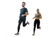 © muse studio - A couple of runners running in sports clothes, comfortable for the workout. The background is isolated and transparent.