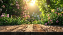 Garden On Wooden Plank With Flowers And Flowers On The Side Of The Fence