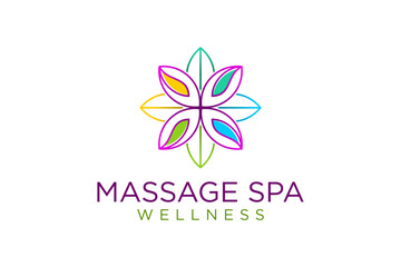 Wall Mural - Mandala flower ornament massage spa body care and beauty for women, health and relaxation clinic icon symbol.