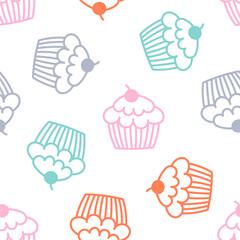 Wall Mural - Seamless pattern with colorful outline muffin