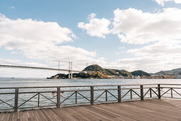 Sticker - Shimonoseki Kanmon bridge and Kitakyushu Moji in Yamaguchi, Japan