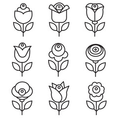 Wall Mural - Roses flat line icons set. Vector illustration
