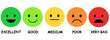 feedback emoticon scale customer review rating icon isolated on white and transparent background. with text excellent good medium poor green yellow orange red color icon flat style vector illustration