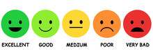 Feedback Emoticon Scale Customer Review Rating Icon Isolated On White And Transparent Background. With Text Excellent Good Medium Poor Green Yellow Orange Red Color Icon Flat Style Vector Illustration