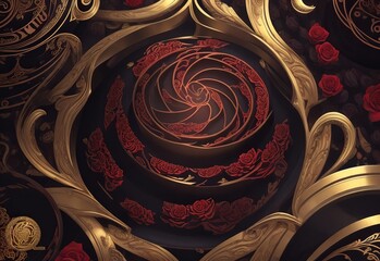 Wall Mural - A dark abstract pattern of dark red roses