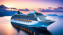 Sailing Into The Sunset: A Luxury Cruise Ship’s Majestic Journey On Serene Waters