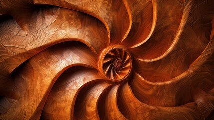 Wall Mural - Brown red real walnut wooden furniture panel round circle spiral pattern fractal background. Furniture wall decoration element. Wooden decoration element fractal background. Spiral fractal pattern