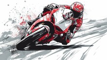 Vector Drawing. Drawing Of A Racing Motorcycle On A Circuit Race, For Your Design