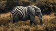 A unique elephant with zebra stripes
