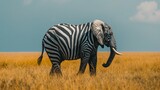 Fototapeta  - A unique elephant with zebra stripes