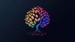 A tree logo with multicolored leaves, vibrant and diverse color palette, organic and nourishing feel, modern and stylish design, sense of life, growth and comprehensive care. Black background