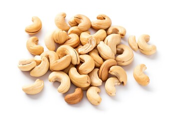 Sprinkling of Cashew nuts in photo on white Background. generative AI