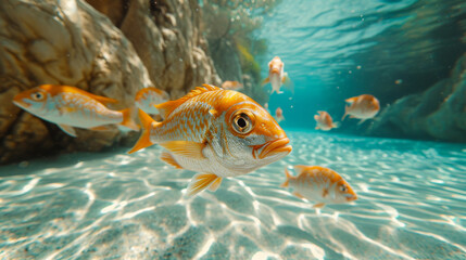 Fish swimming in a ocean, Fish in the sea with clear water