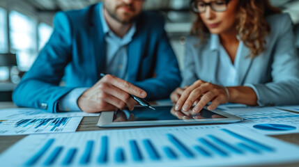 Business meeting, study of diagrams, vector diagrams, images of diagrams on the table