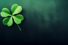 Clover Leaf On A Dark Green Background. St. Patrick's Day Celebration, Luck And Fortune Concept, Copy Space
