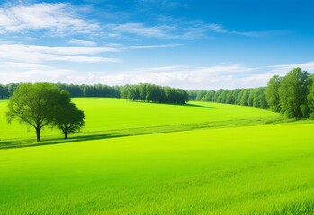 Wall Mural - Country landscape with fields green grass trees