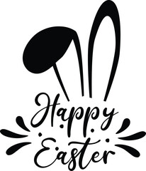 Poster - Happy Easter letter with Bunny ears, black design isolated. ZIP file contains EPS, JPEG and PNG formats.