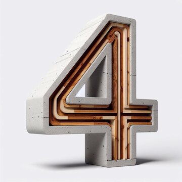 4 digit shape created from concrete and wood. AI generated illustration