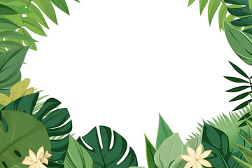 Wall Mural - A collection of tropical leaves forms a frame against a white background, creating a foliage plant background with empty space for copy.