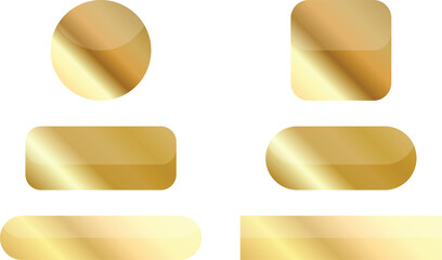 Gold buttons. Collection of matted shaped signs. Vector illustration isolated on white. 