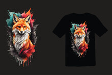 Colourfull Fox T Shirt Design, Vector 