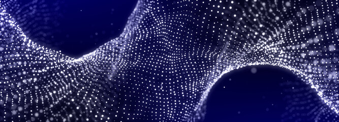 Fototapete - Abstract tunnel of glowing dots. 3D wormhole with a mesh structure. Vortex. 3d rendering