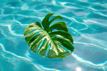 Poster - Monstera leaf floating in the pool. Background image. Created with Generative AI technology
