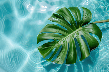 Poster - Monstera leaf floating in the pool. Background image. Created with Generative AI technology